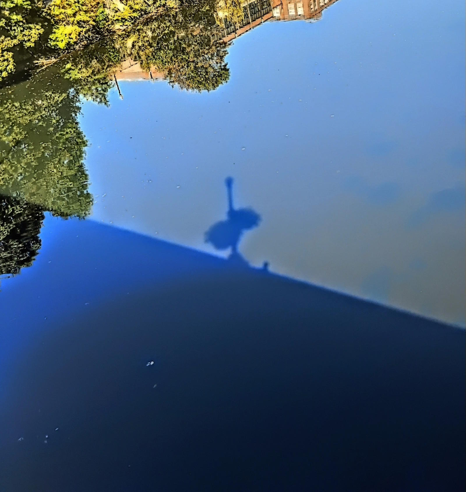 Shadow of a Shadow - Artist's shadow reflected in Blackstone River from Exchange Street Bridge